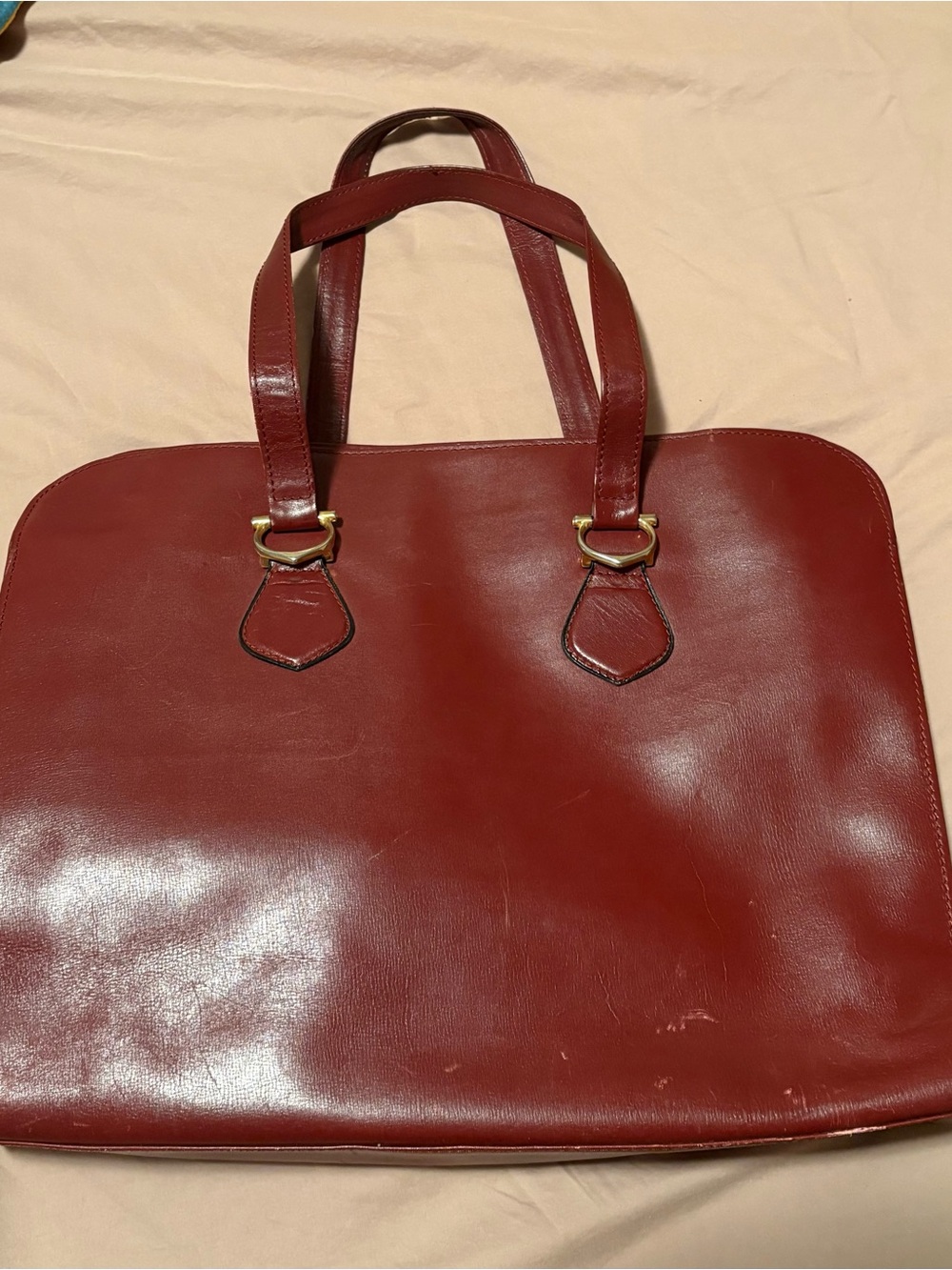 Vintage 1970s Les Must de Cartier Bordeaux Leather Tote Bag Double C Paris - Picture 4 of 11